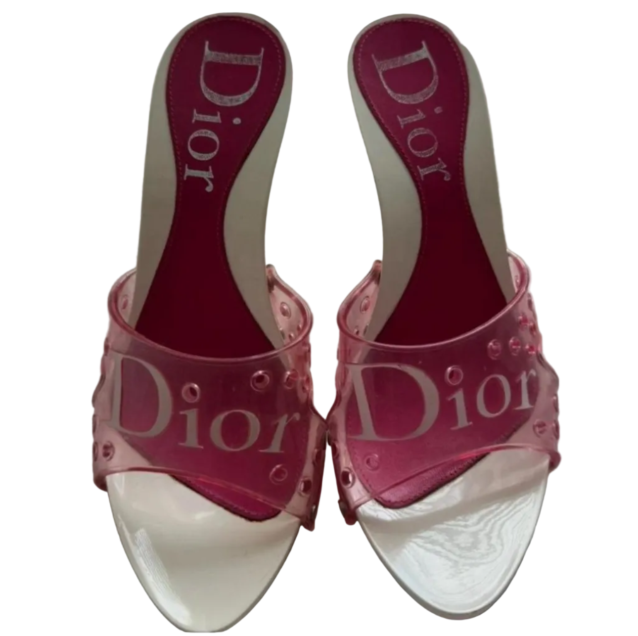 CHRISTIAN DIOR |                             Pink PVC Jelly Logo Mule Heels