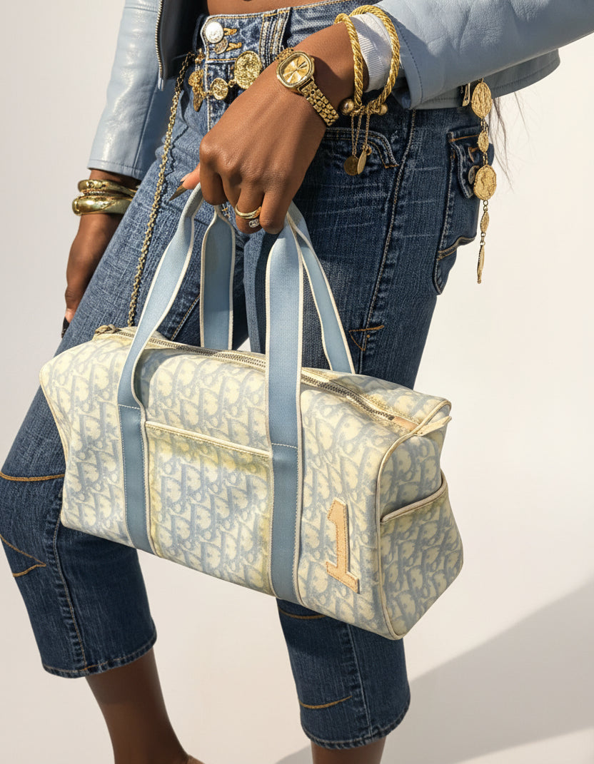 CHRISTIAN DIOR | Trotter Canvas Boston Bag Blue
