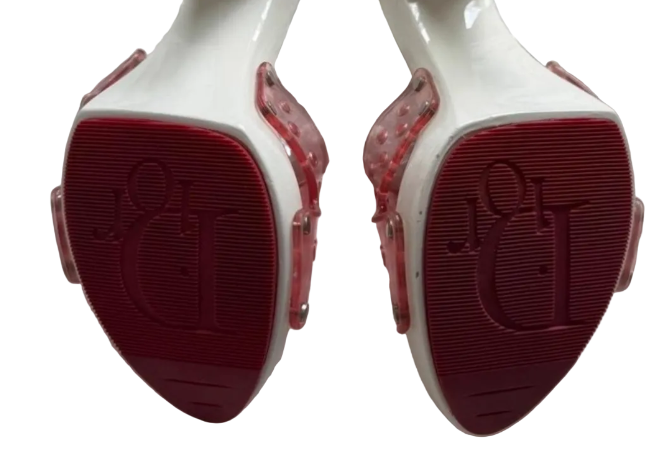 CHRISTIAN DIOR |                             Pink PVC Jelly Logo Mule Heels