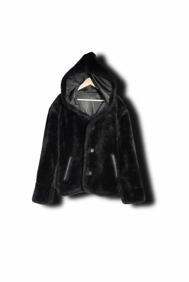 Vintage Reversible Big Hooded Faux Fur Coat