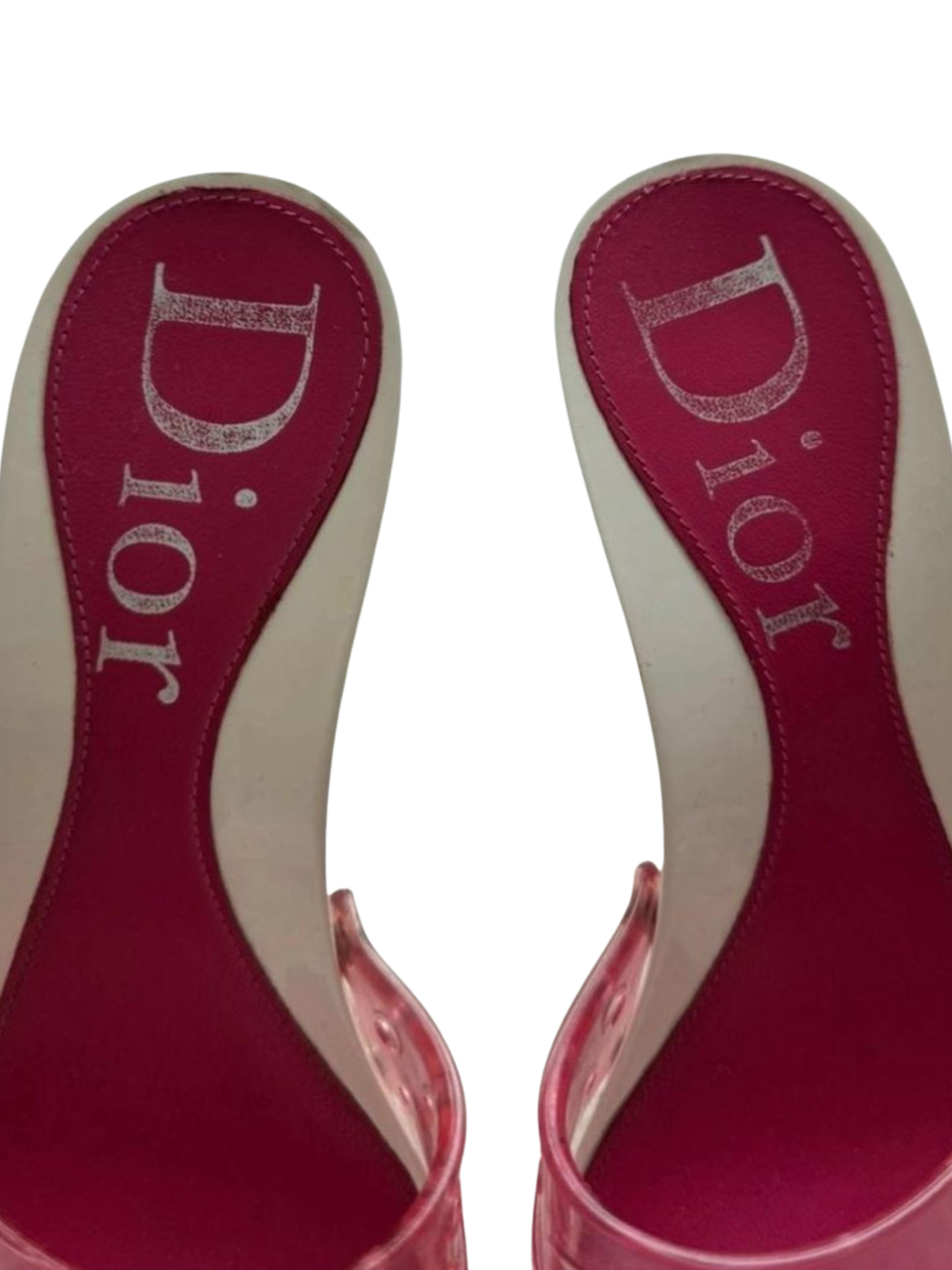 CHRISTIAN DIOR |                             Pink PVC Jelly Logo Mule Heels
